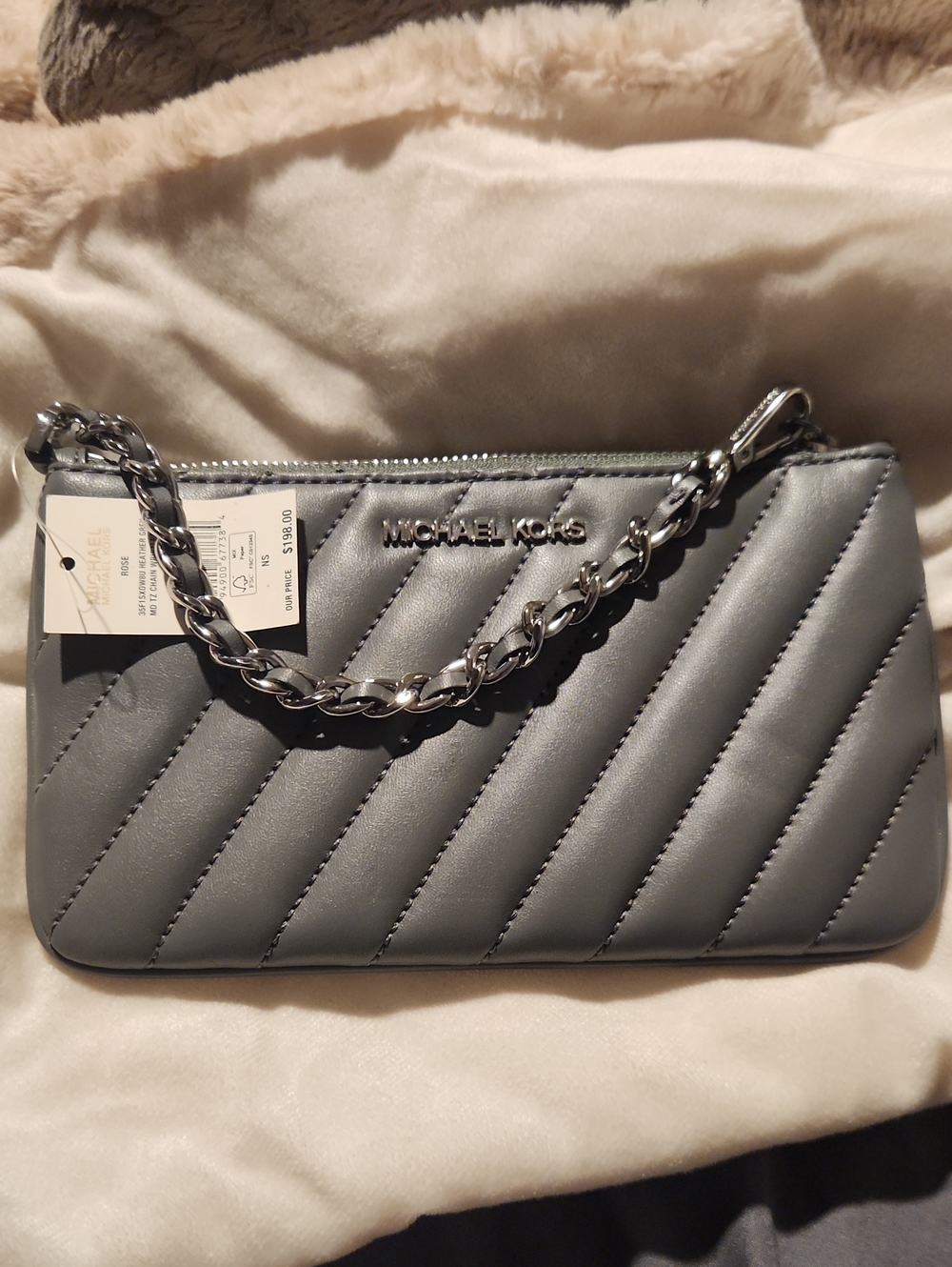 Michael Kors Quilted Diagonal Stitch Chain Strap Wristlet - Gray